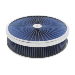 14″ Blue W/ Chrome Lip Round Super Flow Air Cleaner Set